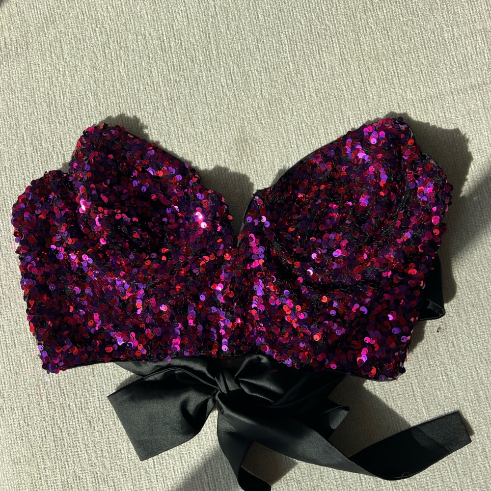 For Love & Lemons Purple Sequin Bow Top